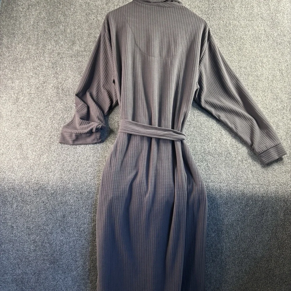 David Archy L Mens Long Robe Pockets Dark Gray Fleece Waffle Bathrobe Belt
